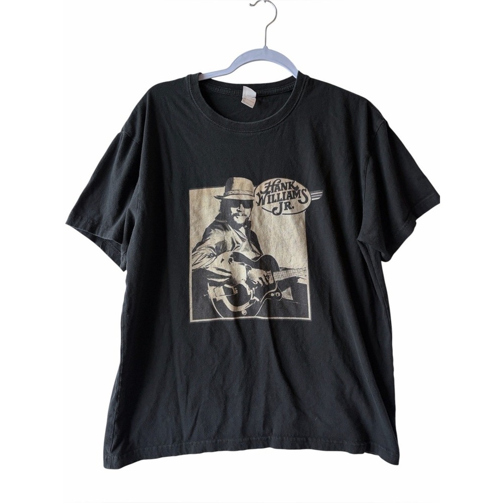Hank Williams Jr. Graphic Band Tee Black Country Music T-Shirt Size Large